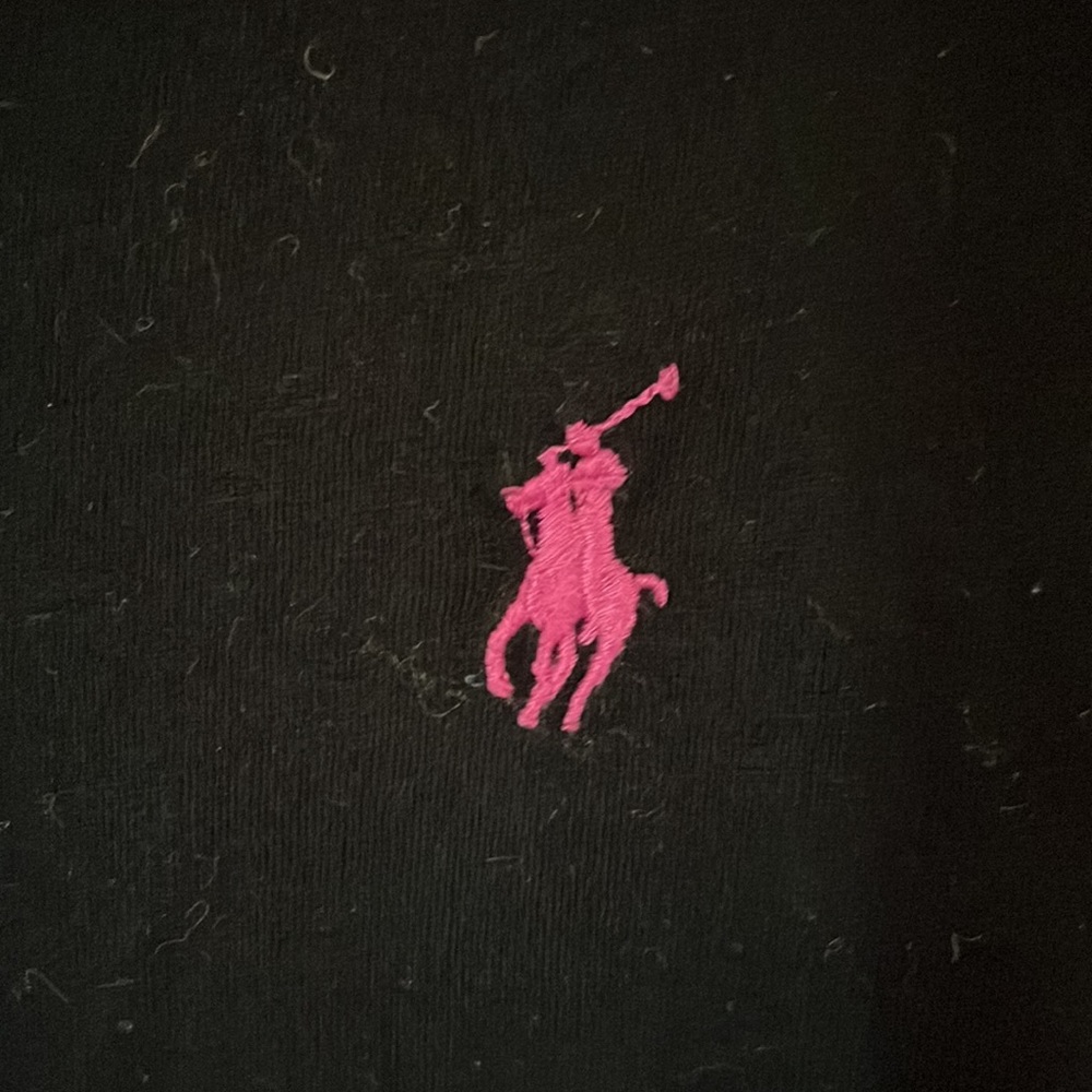 Ralph Lauren sport XL short sleeve black vneck cotton top EUC hot pink horse - Picture 3 of 4